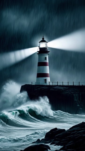 A remote lighthouse in a storm — one of Branch's story worlds
